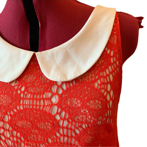Audrey 3+1 Red Lace Skull Patterned Mini Dress w/ Ivory Lining Size M - Picture 2 of 9